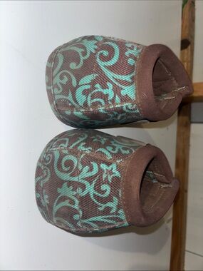 Brown and Teal Patterned Professionals Choice Horse Bell Boots.